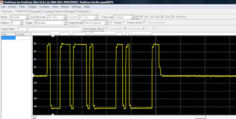 Typical ProfiCaptain scanning message waveform as corrupted by reflection