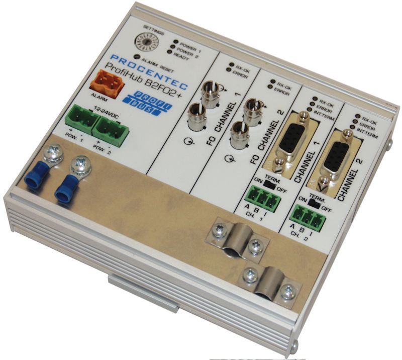 Procentec ProfiHub Repeater with 2 copper and fibre optic channels